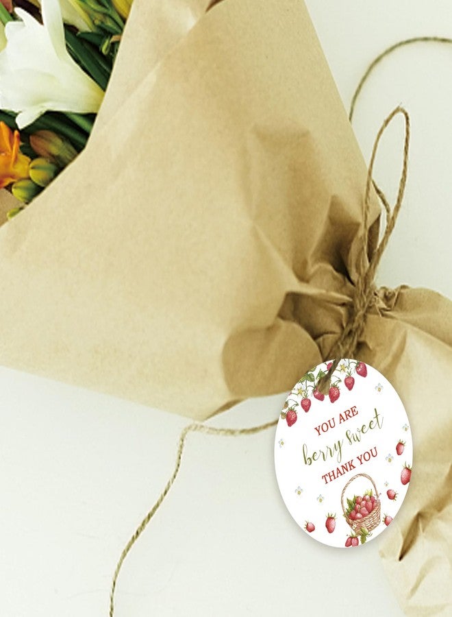 FORSHEEP 50pcs Strawberry Thank You Tags, Berry Sweet Gift Tag with String for Birthday Party, Round Thank You Paper Tags for Girl Birthday/Sweet One Party Favors - Image 5